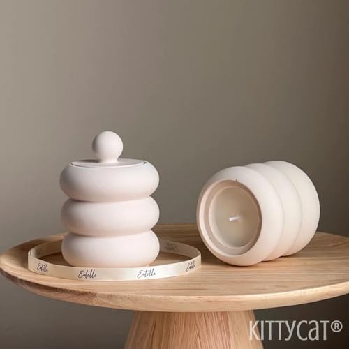 Image of Kitty Cat Aesthetic Soy Wax Scented Candles | Reusable Concrete Sea Shell Jars | Vanilla Aroma | 12+ Hours Burn Time | Perfect Home Decor for Bedroom, Office & Hostel (Round Stacked Jar Candle)