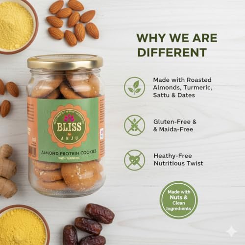 Image of Bliss by Anju Chana Sattu Almond Protein Cookies 350g | Contains 38g Protein Per Pack | High-Protein & Gluten-Free | No Maida, No Butter | Made with Nuts & Clean Ingredients