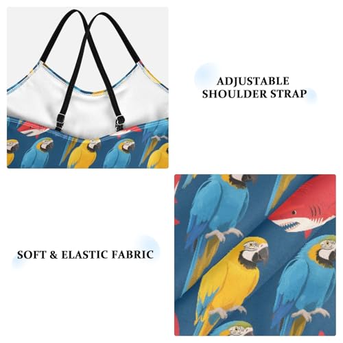 senya Girls Swimsuits One-Piece Swimwear Tie Bathing Suit Beach Summer Round Neck 9-10T Shark Parrot Pattern3