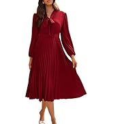 GRACE KARIN Womens 2024 Fall Long Sleeve V Neck Pleated A Line Flowy Dress Casual Swing Work Part...