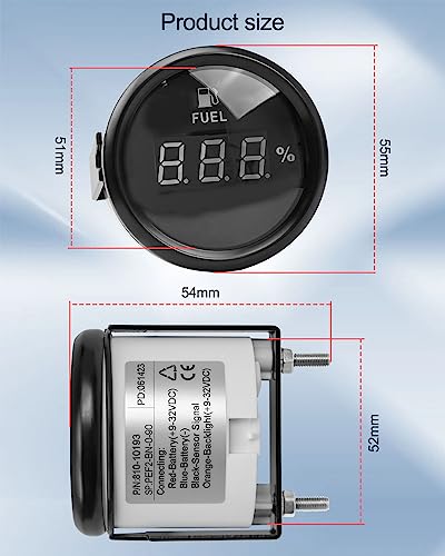 Image of 0-90 ohm Marine Fuel Gauge, Waterproof Boat Fuel Level Gauge, Gas Fuel Tank Meter Gauge for Car Boat RV Truck Vehicle, with 52mm Dial & LED Backlight & Digital Display