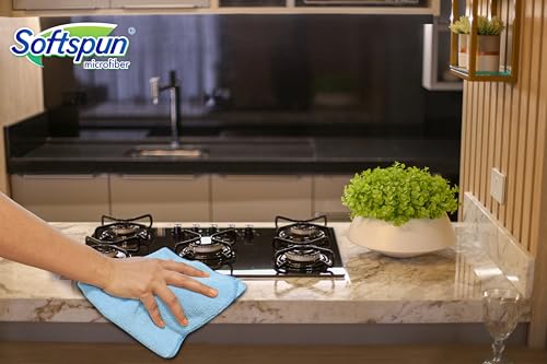 Image of SOFTSPUN Microfiber Cleaning Cloths, 5pcs 30x30cms 340GSM Sky Blue! Highly Absorbent, Lint and Streak Free, Multi -Purpose Wash Cloth for Kitchen, Car, Window, Stainless Steel, Silverware.