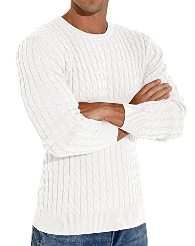 Askdeer Men's Pullover Sweater Crewneck Classic Soft Knitted Sweaters With Ribbing Edge White #TOP2
