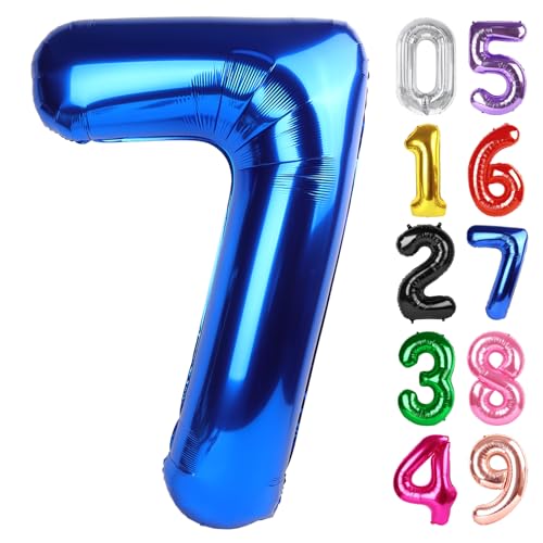 Image of Metallic Blue Number 7 Balloon 40 Inch, 7th Birthday Party Decorations, Giant 7 Foil Balloon for Party Supplies