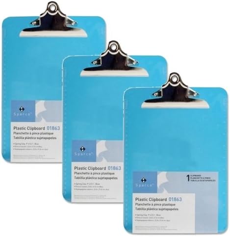 Sparco Transparent Plastic Clipboard, 9 x 12-1/2 Inches, Blue SPR01863 (3 Pack)