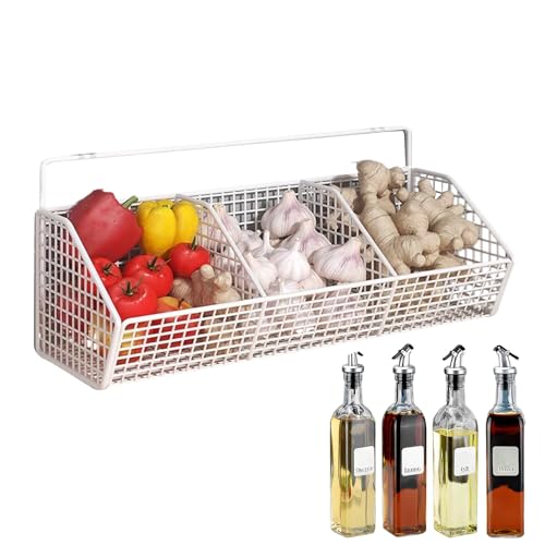 Cesta De Pared: Cestas De Almacenamiento Decorativas, Cestas De Organizador De Pared | 3 Compartimentos Cesta De Almacenamiento De Vegetales, Rejilla Montada En La Pared Que Ahorra Espacio Para La Org