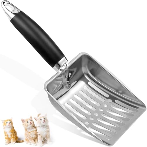 Image of Inraimot Cat Litter Scoop - Stainless Steel Metal Cat Litter Scoop-Sturdy Mesh Scooper - Mesh Shovel-Easy to Clean - Suitable for Cat Litter Box - Light Black