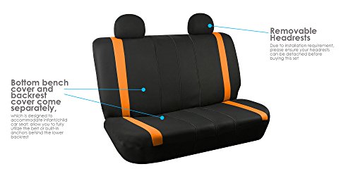 Fh Group Automotive Seat Covers Unique Flat Cloth Orange Full Set, Combo Steering Wheel Cover And Seat Belt Pads Rear Solid Bench Universal Fit For Vans Cars Trucks And Suv Interior Accessories #TOP5