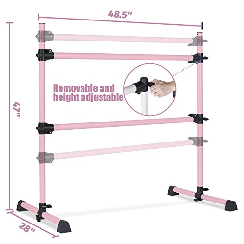 BiFanuo Ballet Barre Portable Double, Freestanding Ballet Barre Adjustable, Heavy Duty Dancing Stretching Ballet for Home,Dance Barre, Fitness Ballet Bar (Pink)