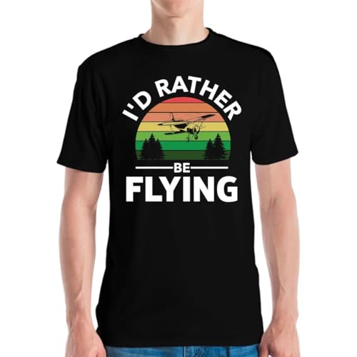 TRTRTRRERE Funny Distressed I'd Rather Be Flying Airplane Pilot Lovers Birthday T-Shirt Men