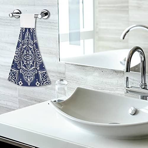 Wellday 2 Pcs Hanging Hand Towels Soft Absorbent Medallion Paisley Navy Blue Towel For Kitchen Bathroom #TOP6