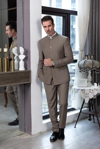 Men's 2 Pieces Suit Stand Lapel Single Breasted Charming Zhongshan Suits Jacket Pants Tuxedo Set for Wedding2