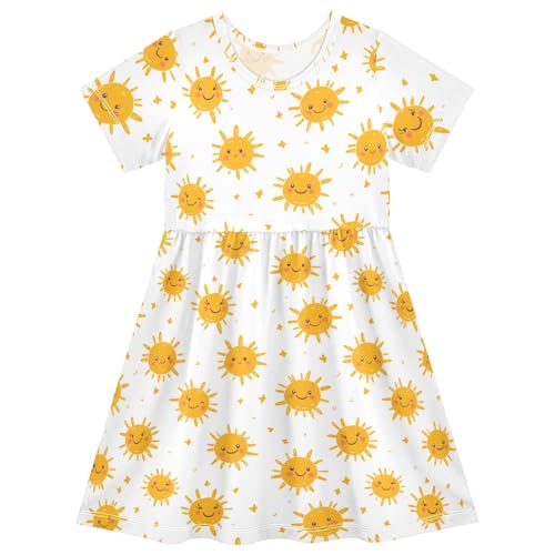Sun Cute Prints Summer Girls Short Sleeve Dress Casual Dresses Beach Sundress for 2-8 Years