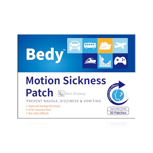 Bedy 30 Count Motion Sickness Patches Sea Sickness Patches for Cruise Nausea Relief for Adults & Kids Non-Drowsy 72H Long-Lasting Road Boat Airplane Travel Essentials