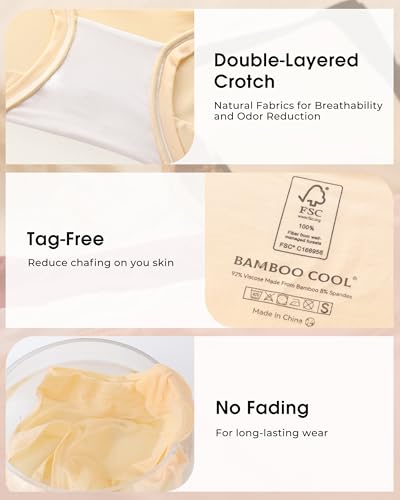 Image of BAMBOO COOL Womens Boy Shorts Underwear Full Coverage High Waist Boxer Briefs Panties for Women 5 Pack