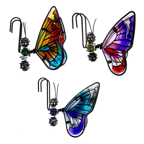 EMINGSKY 3Pcs Butterfly Decorations for Flower Pots - Iron and Glass Painted Hanging Butterflys Ornaments Plant Pot Potted Hanger Figurines Outdoor Garden Pendant Decor (Butterfly)