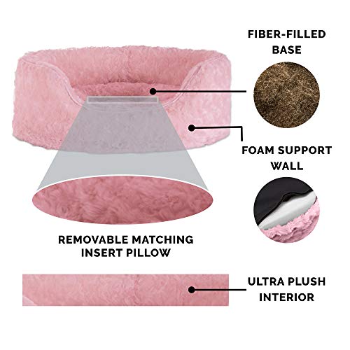 Furhaven Medium Dog Bed Ultra Plush Curly Faux Fur Oval Lounger W/ Removable Washable Cover - Pink, Medium #TOP3