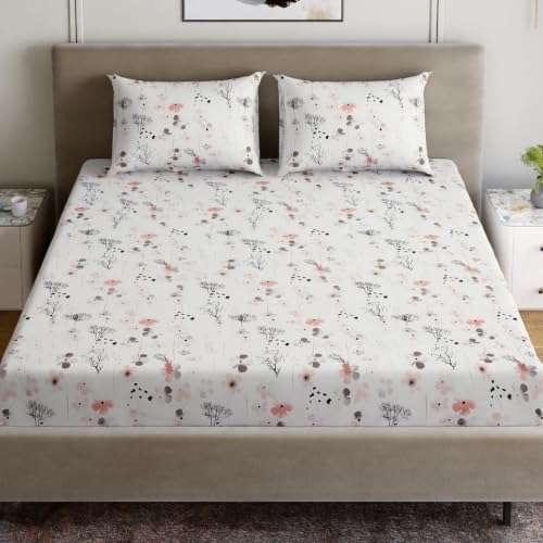 Image of Dreamscape Microfibre Wrinkle & Fade Resistant King Fitted Bedsheet with 2 Pillow Covers - (Size 72 x 78 inches, TC, Colour - White)