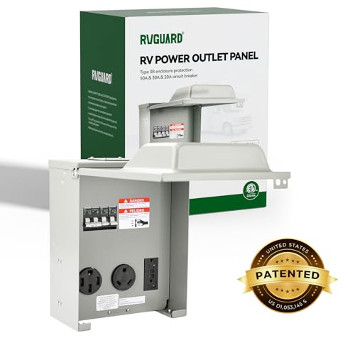 RVGUARD RV Temporary Power Outlet Panel with Breaker, ETL Listed 20 30 50 Amp RV Receptacle, Type 3R RV Electrical Outlet Panel with 20 Amp 90 Degree Adapter Cord for RV, Camper, Travel Trailer by RVGUARD - Image 8
