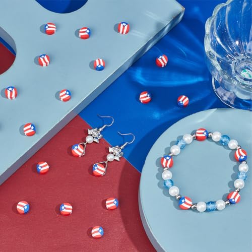 SUNNYCLUE 1 Box 200Pcs Independence Day Craft Beads Flag Polymer Clay Beads Mixcolor White Red Star US Flag Independence Day Round Polymer Clay Beads for Jewellery Making DIY Craft Bracelet Beginner - Image 4