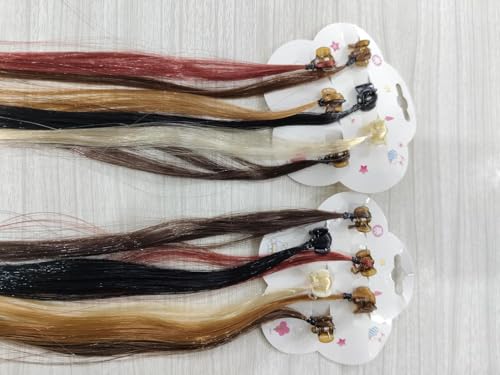 Image of Trendsetter pack of 3 Kids Hair Clip in brown Color Hair Extension with Tinsel False Nylon Wig Braids Extensions Hair Styling Accessories for Baby Girls Adult Brown (Style 3)