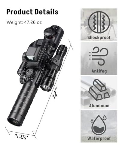 MidTen 3-9x32 5-in-1 Scope Combo with Dual Illuminated Rangefinder Reticle Scope, Laser Sight, Reflex Sight, Flashlight with 20mm Mount, Green