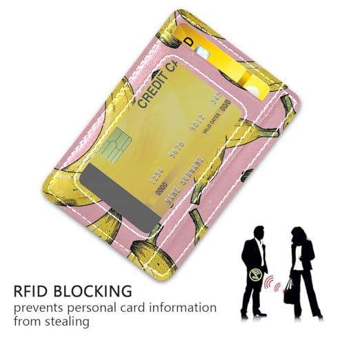 Slim Minimalist Wallet Yellow Banana on Pink Background Front Pocket Wallet PU Leather Rfid Blocking Wallets for Men and Women3