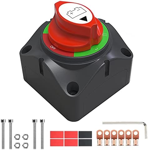 Battery Disconnect Switch Kit，12V-48V Switch with Lugs for Boat Marine RV ATV UTV Vehicles, Automotive Replacement Battery Cut Off Switch(1-2-Both-Off)