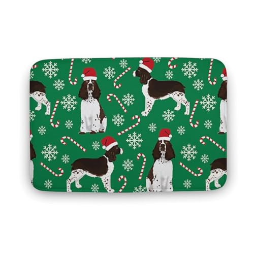 玄関マット室内 スパニエル クリスマス キャンディケイン 雪片 可愛らしい 泥落としマット 滑り止め 40x60cm 大判 カーペット 耐摩耗性 吸水 ドアマット バスマット ふわふわ 柔らか 洗える 抗菌防臭 足拭きマット 廊下 洗面所 掃除 ラグマット