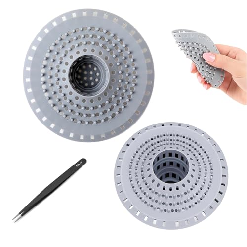 2 Pezzi Filtro per Capelli Doccia,Doccia Capelli Filtro in silicone,Filtro di Scarico Con clip in acciaio inossidabile,per Vasca da Bagno,Lavello da Cucina,Lavello e Doccia Normale