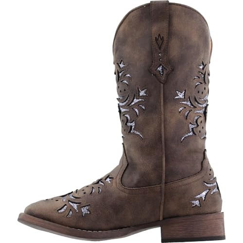 Image of ROPER Womens Kennedy Glitter Tooled Inlay Square Toe Pull On Casual Boots Mid Calf Low Heel 1-2 inch