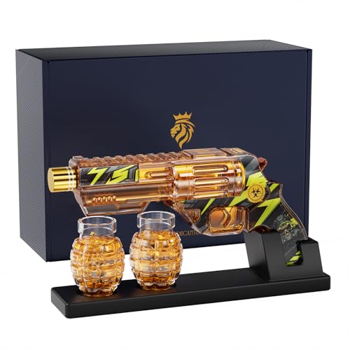 Image of Kollea Whiskey Decanter Set with Grenade-Shaped Shot Glasses, Anniversary Birthday Gifts for Men Who Have Everything, Whiskey Gifts for Father, Husband, Boyfriend & Military Enthusiasts, Green