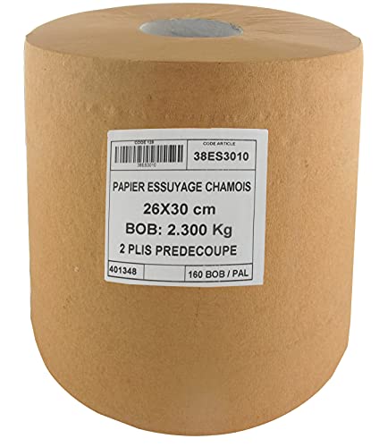 UNIVERSEL - Bobine Essuie Mains - Rouleau Papier Absorbant Prédécoupé - 2 Plis - En Ouate Chamois - 26 x 30cm