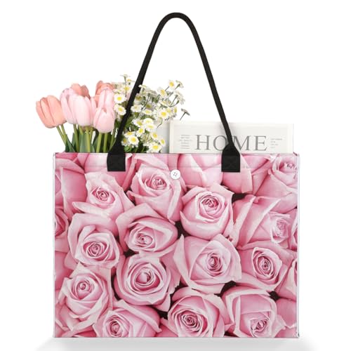 Pink Roses Tote Bag for Women Large Beach Bag Reusable Tote Bags for Work Travel Beach Shopping3
