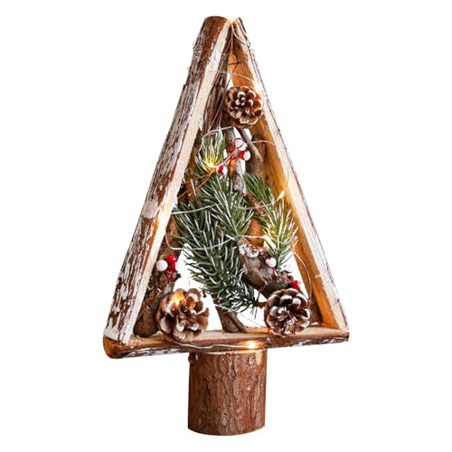 Árbol de Navidad de madera, adorno de árbol de Navidad en miniatura, centros de mesa, adorno de madera de granja con conos de pino, recuerdos de fiesta para alféizar de ventana de encimera