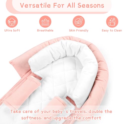 Image of Pea Pod Upgraded 2-in-1 Baby Car Seat Insert Cushion Pad, Extra Soft Infant Car Seat Head Support for Newborn, Perfect for Carseat, Stroller, Swing, Bouncer, Pink