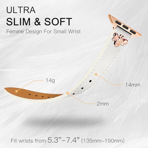 Image of JR.DM Slim Leather Bands Compatible with Apple Watch Band 38mm 40mm 41mm 42mm 44mm 45mm 46mm 49mm, Genuine Leather Band with Charms, Feminine Design for Iwatch Ultra SE Series 11 10 9 8 7 6 5 4 3 2 1