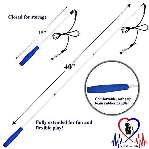 Pet Fit For Life Retractable Interactive Cat Or Kitten Wand With 2 Feathers And 1 Soft Furry Combo #TOP1