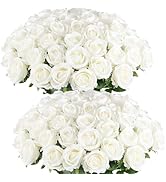 Jasion 50PCS Artificial Roses Realistic Velvet Flowers Long Stem Faux Silk Flower Bouquet for Eas...