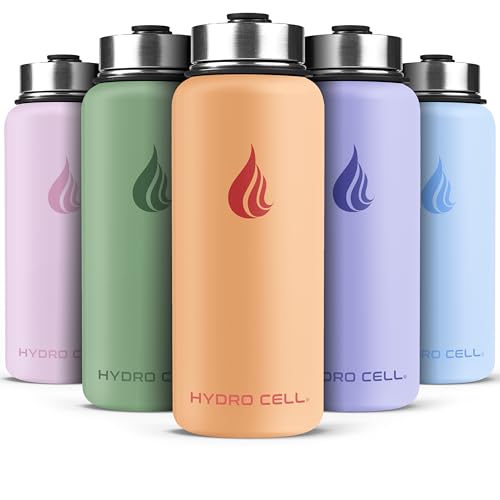 Image of HYDRO CELL Stainless Steel Insulated Water Bottle with Straw - For Cold & Hot Drinks - Metal Vacuum Flask with Screw Cap and Modern Leakproof Sport Thermos for Adults (Peach 32oz)