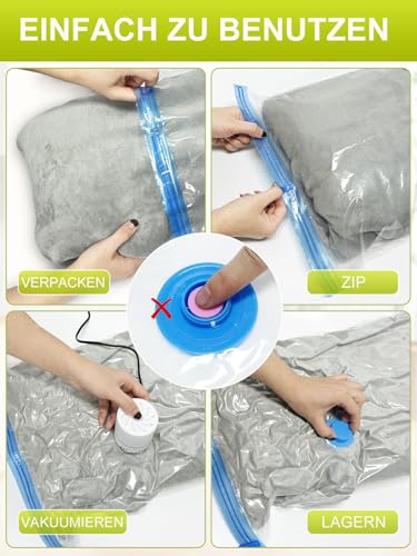 NATNAV Vakuumbeutel für Kleidung mit Elektrischer Luftpumpe, 10 Stück (3 Jumbo 100x80cm &3 Groß 80x60cm &2 x Mittel 70x50cm &2 Kleine 60x40cm), Durchsichtig für Reisen, Kissen Bettdecken Aufbewahrung