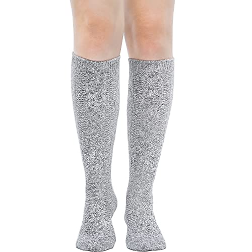 Image of Geyoga Wellie Socks Womens Wool UK 4-8 Wellington Boot Thermal Long Knee High Thick Socks for Ladies Gift Warm Winter(Light Grey,Wool)