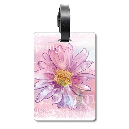 Étiquette valise chrysanthème rose pour week-end et vacances estivales