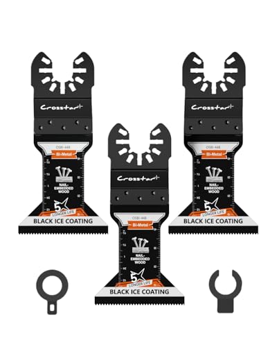 Crosstar Bi-Metal Oscillating Tool Blades 3-Pack, 44mm Wide Cobalt Saw Blades for Wood with Nails, Metal & Plastic Cutting - Black Ice Coating Reduces Friction, Universal Fit for DeWalt, Milwaukee