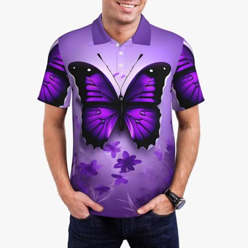 Polo décontracté imprimé papillons violet parfait pour l'été - 2