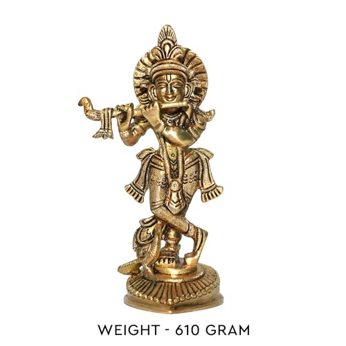 Image of Brass Lord Krishna Statue | Height - 16 CM Approx | Weight - 580 Gram Approx | Feng Shui | Vastu Shastra Remedy | Krishna Idol Small | Kanha Ji | Showpiece