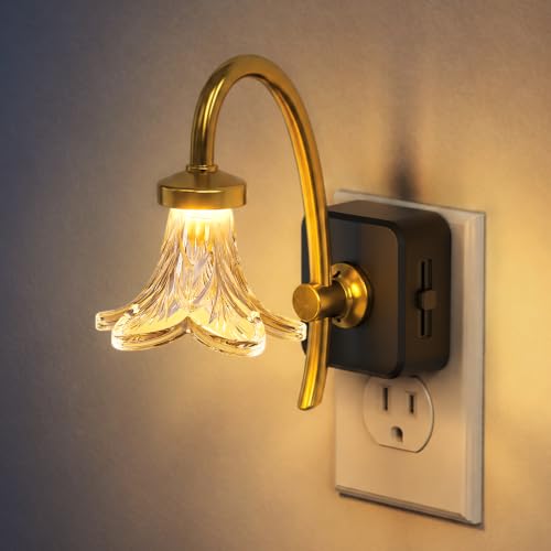 Image of Night Lights Plug into Wall,Dusk to Dawn Dimmable Glass Flower LED,3000K