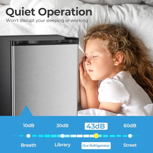 Antarctic Star 2.56 Cu.Ft. Mini Fridge with Freezer, Small Refrigerators with Adjustable Thermostat, Low Noise, Energy Saving, Compact Refrigerators for College Dorm, Office, Bedroom, Stainless Steel on Fridge.com