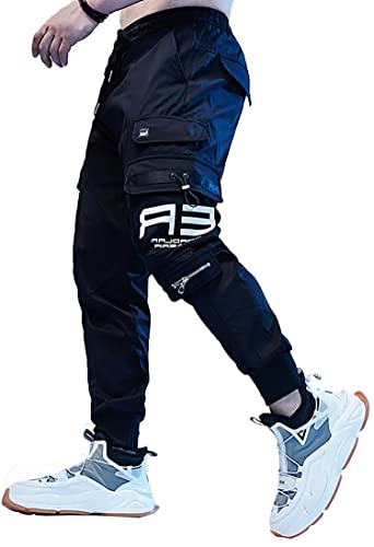 MOKEWEN Men's Cargo Pocket Ankle Band Pants with Elastic Waist