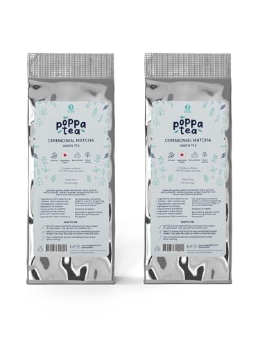 PoppaTea Matcha - Ceremonial - Hojas de té verde japonés (2 bolsitas de 50 g, Matcha)